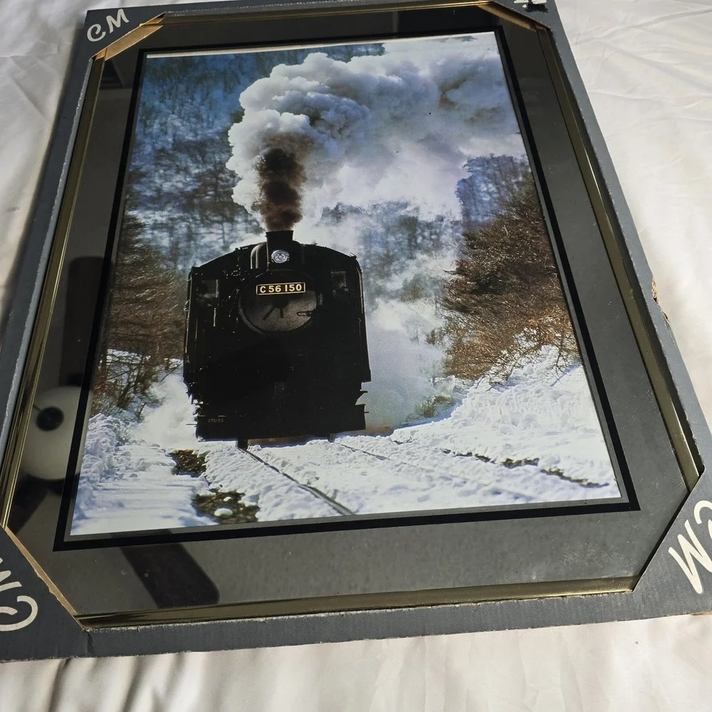 Vintage Photo Steam Engine Locomotive C56150 Train Winter Snow Smoke Frames NWT